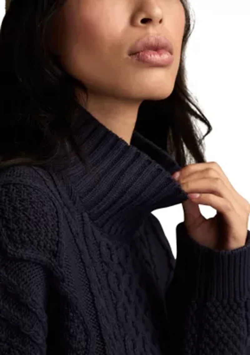 Women's Long Sleeve Cable Knit Mock Neck Sweater