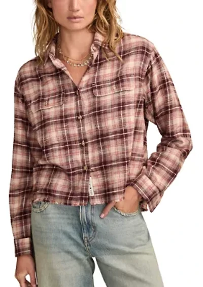 Women's Plaid Printed Frayed Hem Shirt