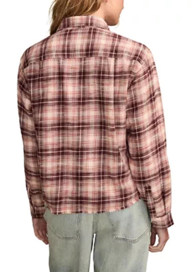 Women's Plaid Printed Frayed Hem Shirt