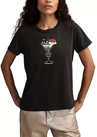 Women's Santa Hat Cocktail Graphic T-Shirt