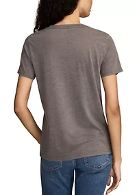 Women's Floral Butterfly Motif Classic Crew Neck Top