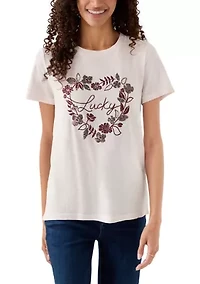 Women's Short Sleeve Graphic Lucky Heart T-Shirt