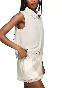 Women's Sleeveless Eyelet Button Down Shirt