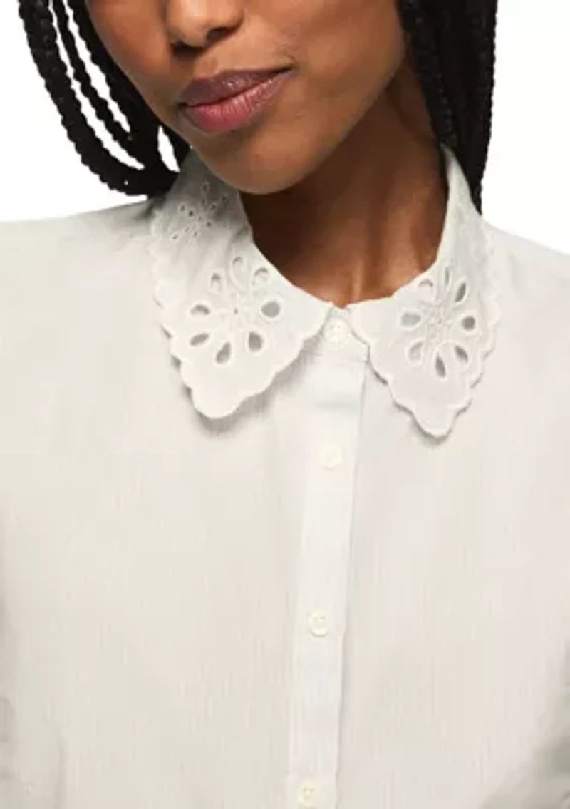 Women's Sleeveless Eyelet Button Down Shirt