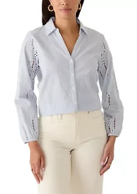 Women's Cutwork Long Sleeve Button Down Shirt
