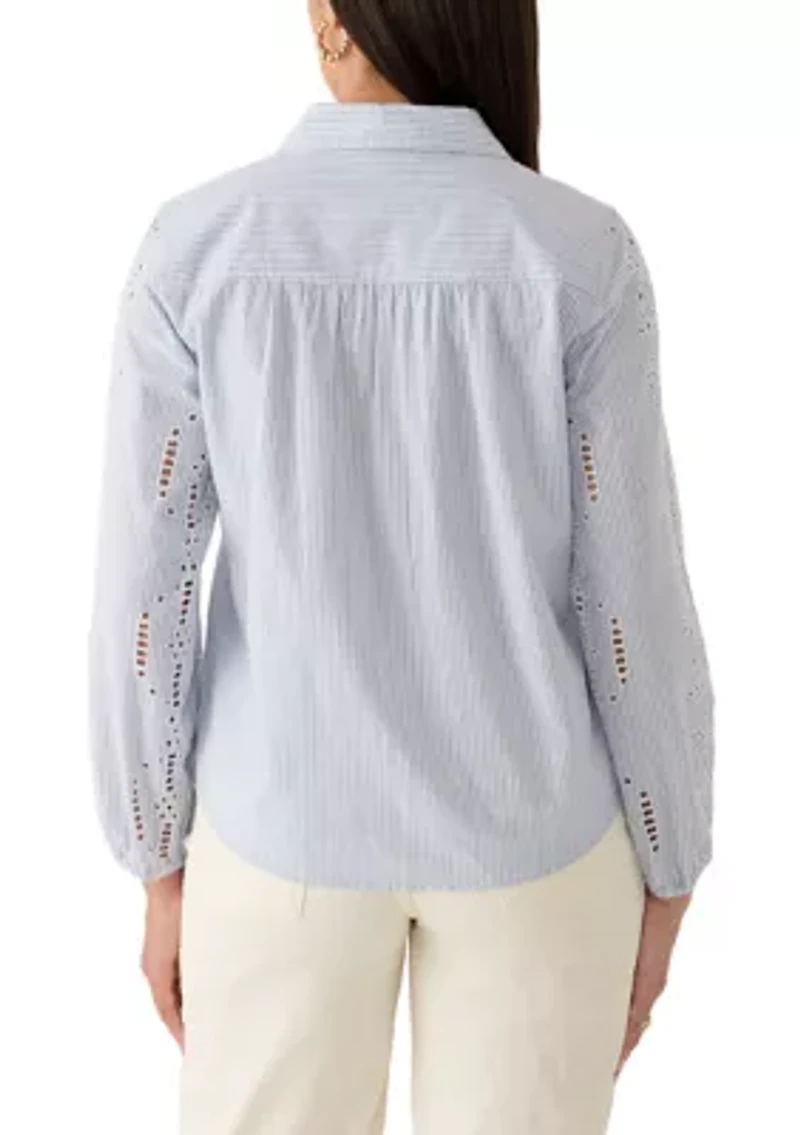 Women's Cutwork Long Sleeve Button Down Shirt