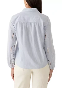 Women's Cutwork Long Sleeve Button Down Shirt