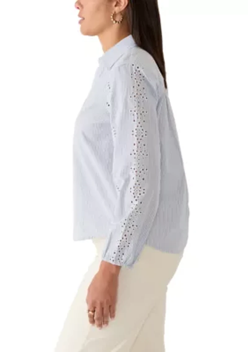 Women's Cutwork Long Sleeve Button Down Shirt