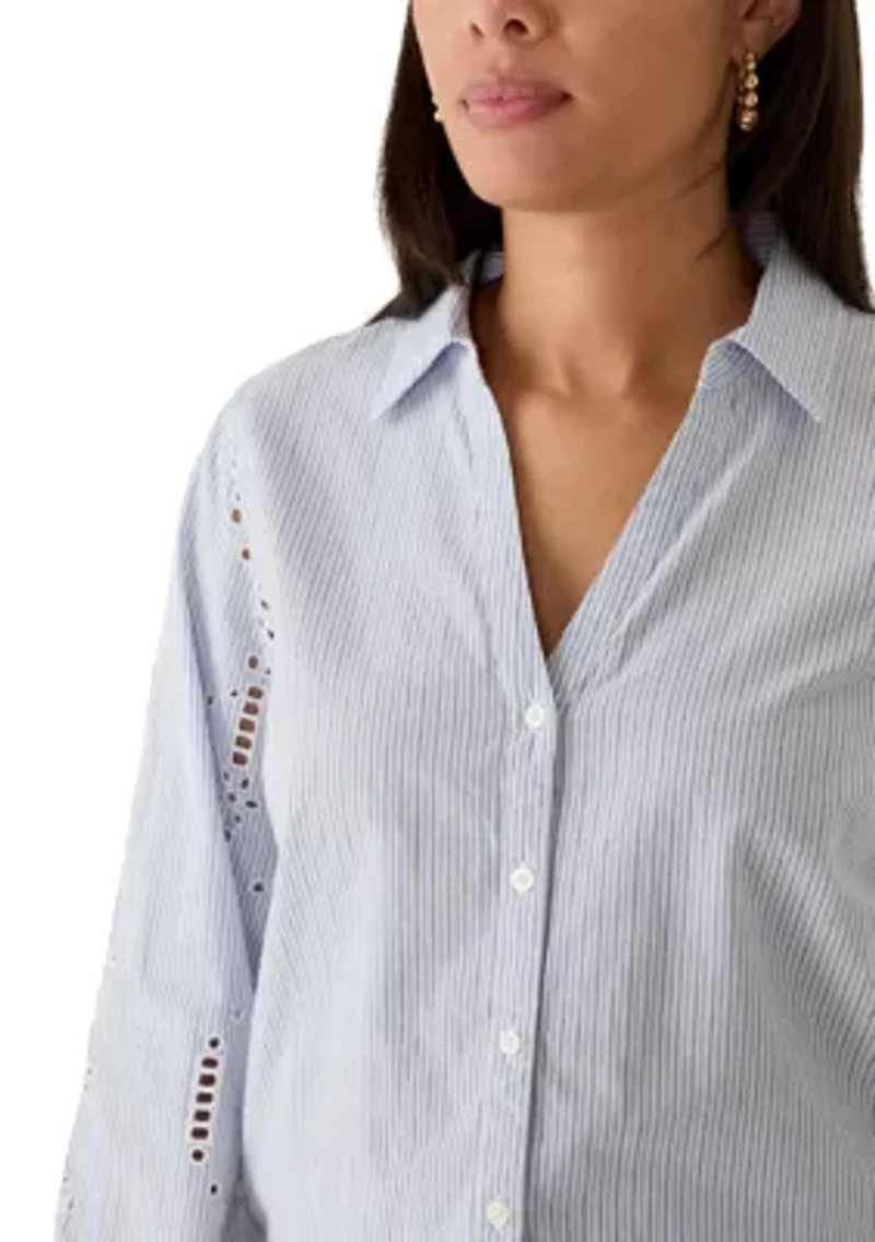 Women's Cutwork Long Sleeve Button Down Shirt