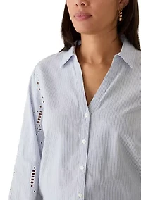 Women's Cutwork Long Sleeve Button Down Shirt