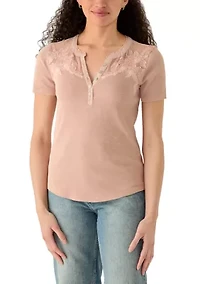 Women's Short Sleeve Curtwork Henley Shirt