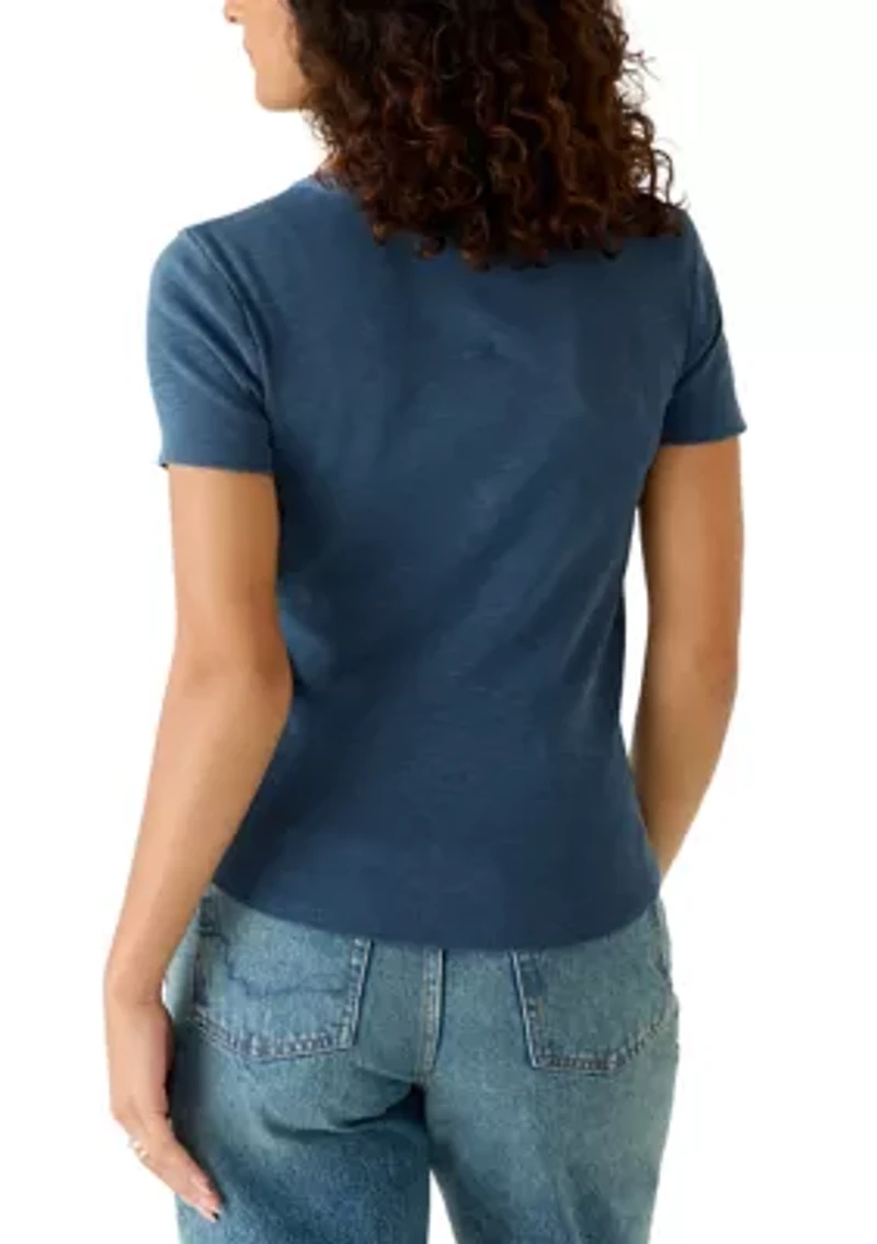 Women's Short Sleeve Curtwork Henley Shirt