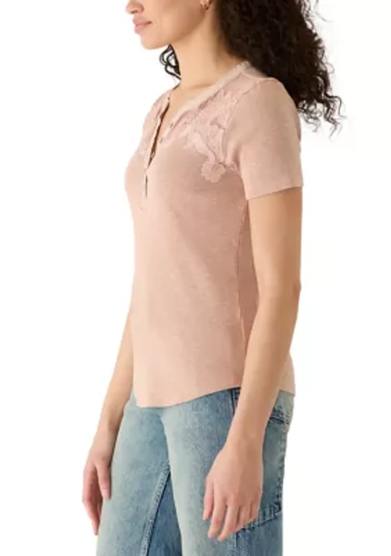 Women's Short Sleeve Curtwork Henley Shirt