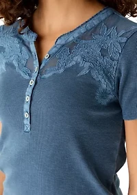Women's Short Sleeve Curtwork Henley Shirt
