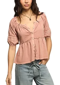 Women's Eyelet Sleeve Swing Top