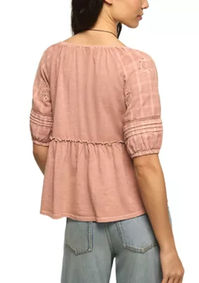 Women's Eyelet Sleeve Swing Top