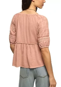 Women's Eyelet Sleeve Swing Top