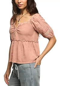 Women's Eyelet Sleeve Swing Top