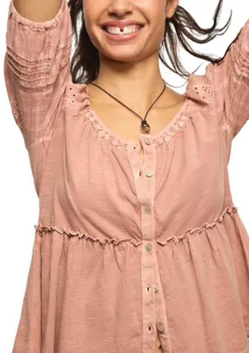 Women's Eyelet Sleeve Swing Top