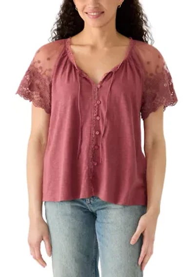 Women's Lace Short Sleeve Swing Top