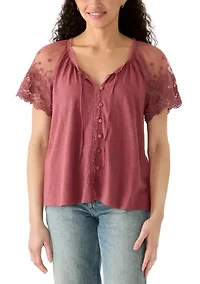 Women's Lace Short Sleeve Swing Top