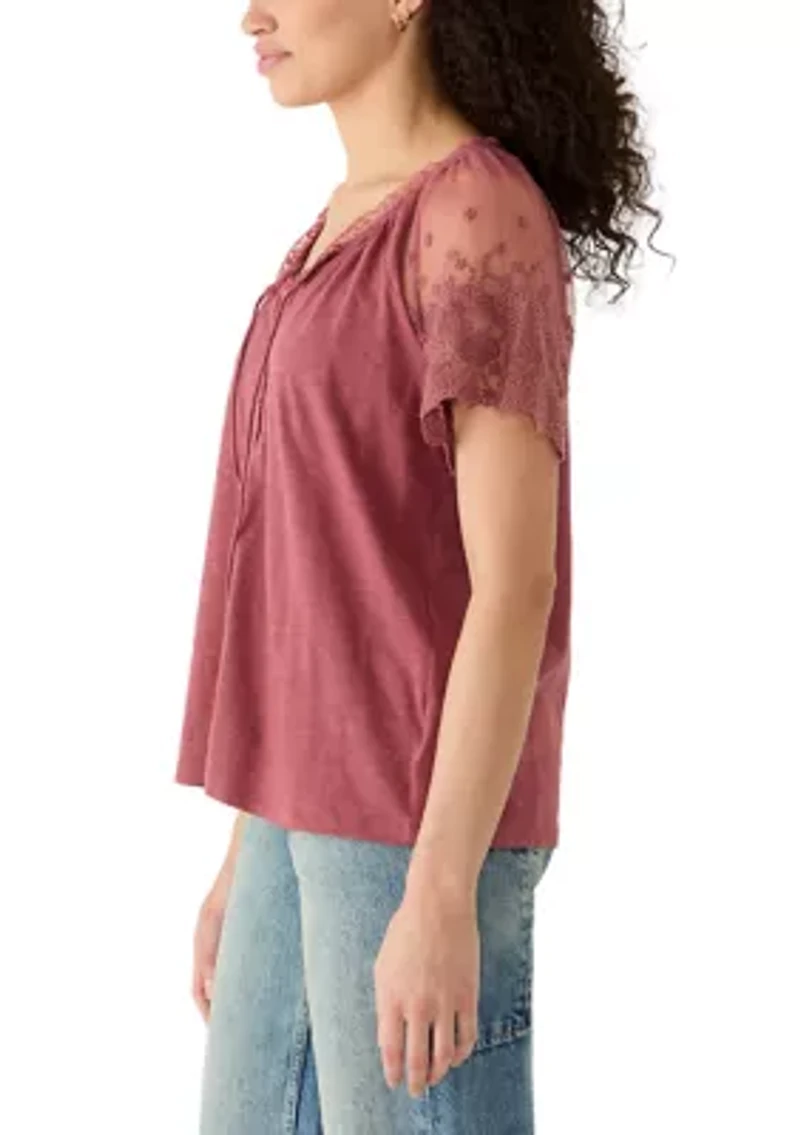 Women's Lace Short Sleeve Swing Top