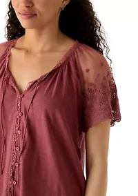 Women's Lace Short Sleeve Swing Top