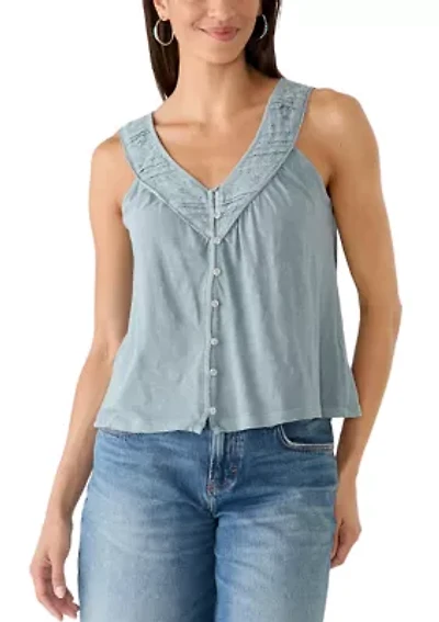 Lace Yoke V-Neck Top