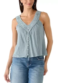 Lace Yoke V-Neck Top