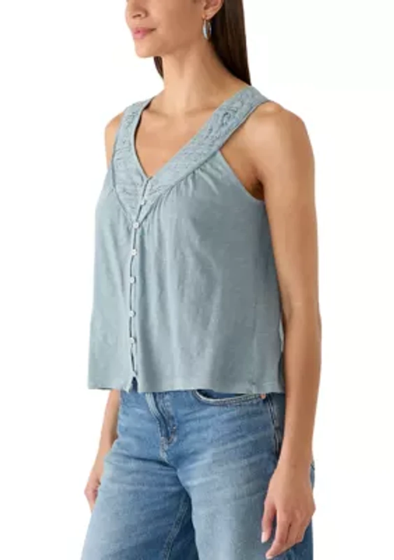 Lace Yoke V-Neck Top