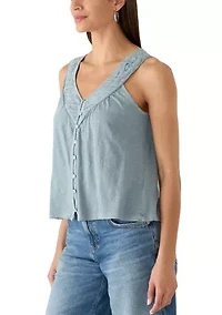 Lace Yoke V-Neck Top