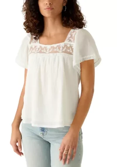 Women's Mesh Lace Square Neck Blouse