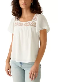 Women's Mesh Lace Square Neck Blouse