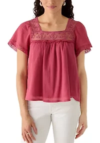 Women's Mesh Lace Square Neck Blouse