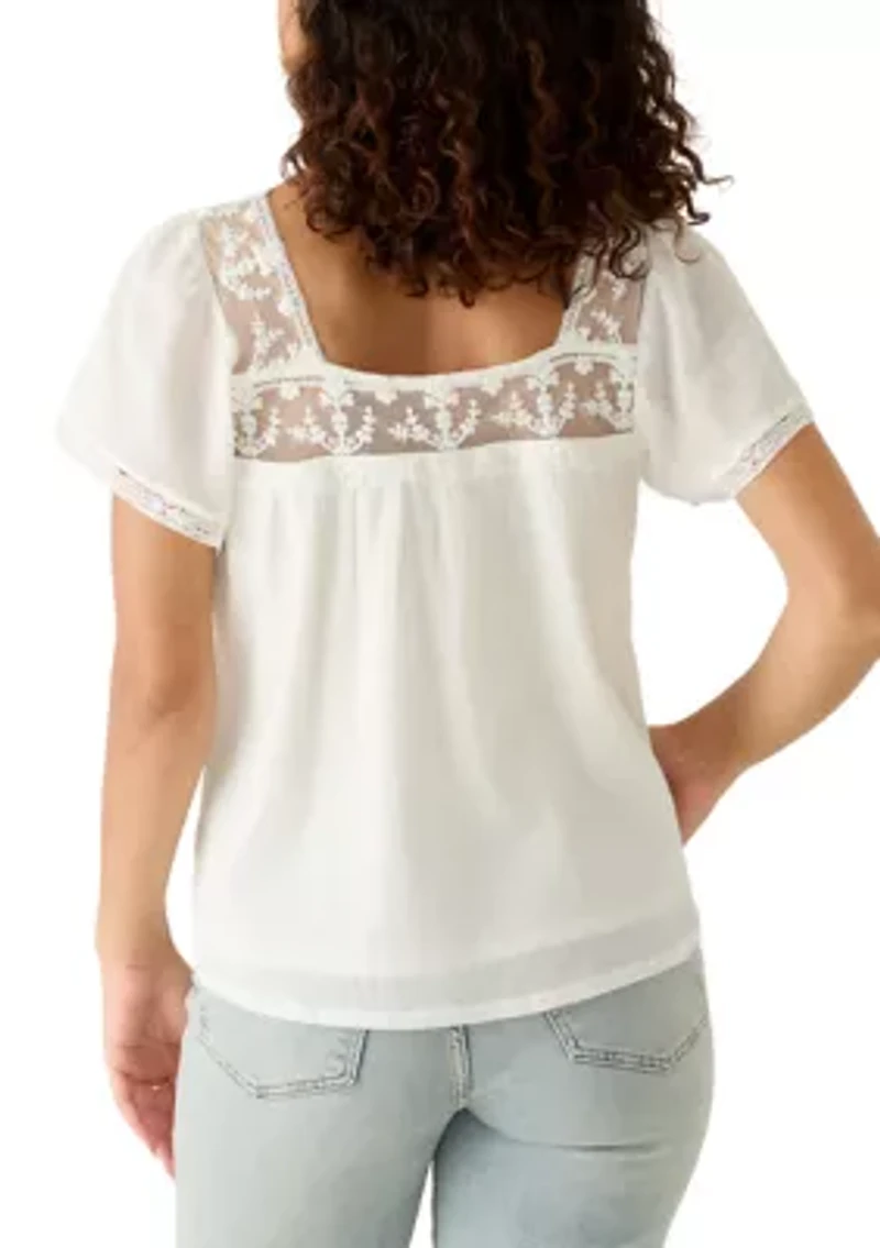 Women's Mesh Lace Square Neck Blouse