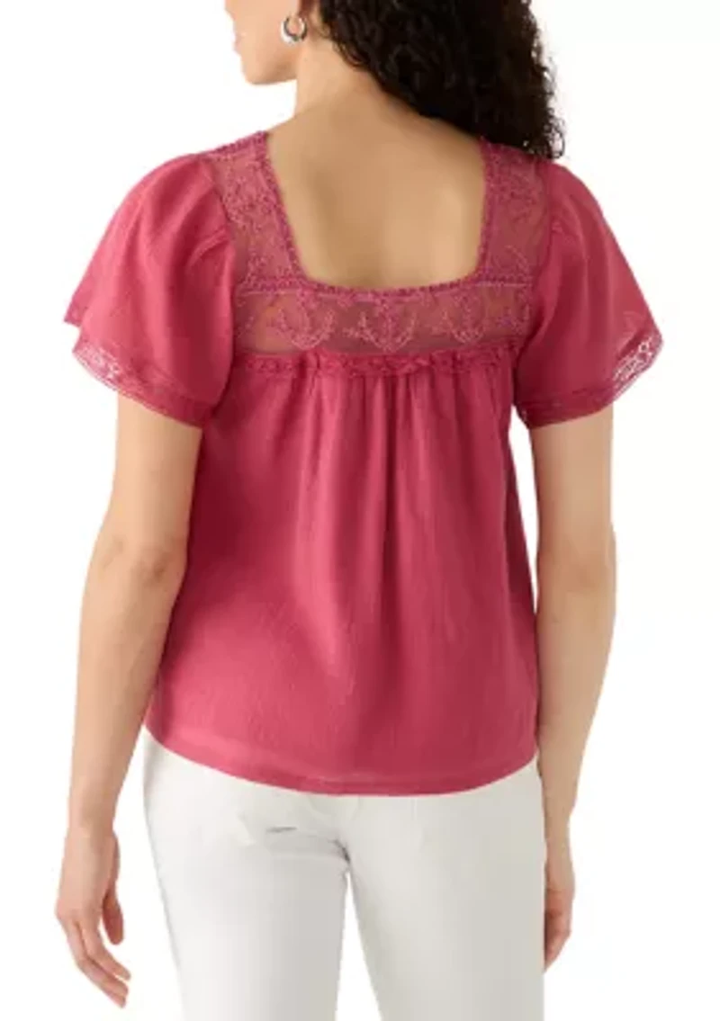 Women's Mesh Lace Square Neck Blouse