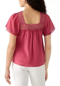 Women's Mesh Lace Square Neck Blouse