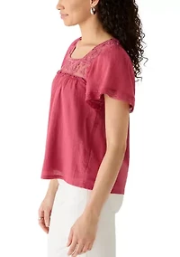 Women's Mesh Lace Square Neck Blouse