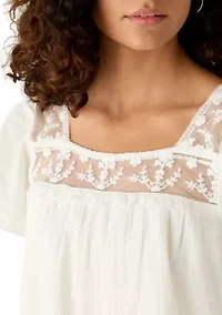 Women's Mesh Lace Square Neck Blouse