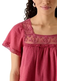 Women's Mesh Lace Square Neck Blouse