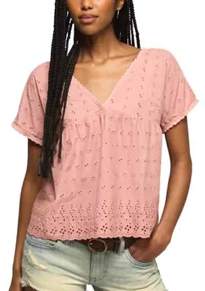 Women's Eyelet Babydoll Top