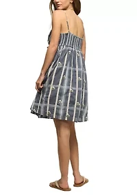 Embroidered Plaid Mini Dress