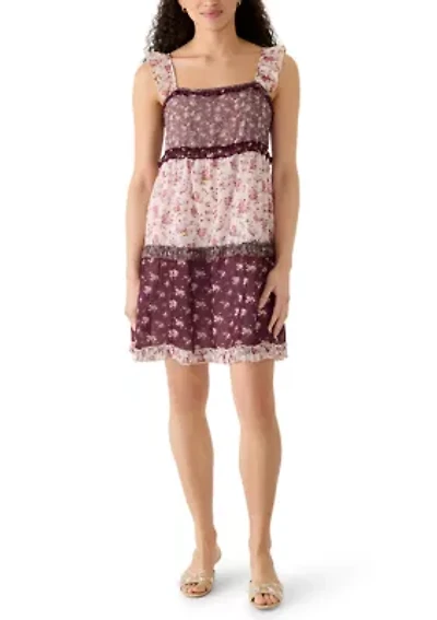 Women's Print Mix Ruffle Mini Dress