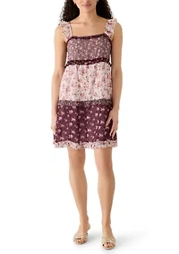 Women's Print Mix Ruffle Mini Dress