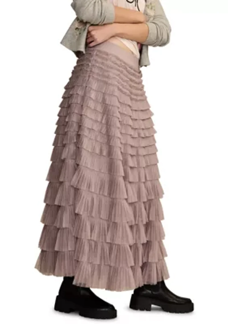 Tiered Tulle Midi Skirt