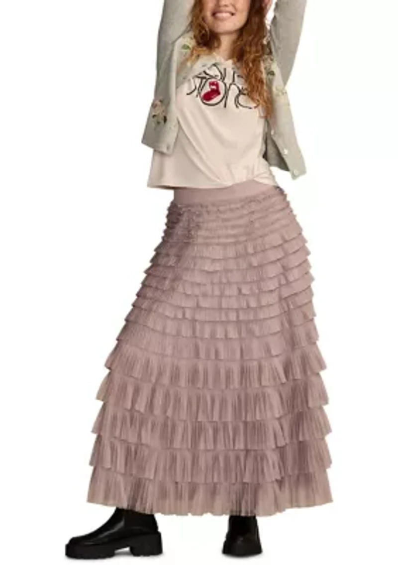 Tiered Tulle Midi Skirt