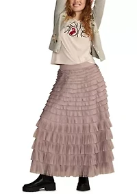 Tiered Tulle Midi Skirt