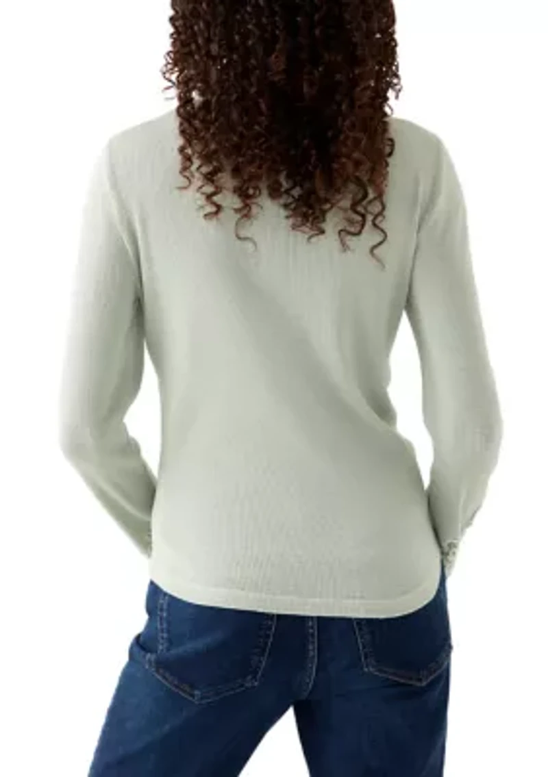 Knit Split Neck Open Work Sleeve Top