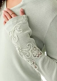 Knit Split Neck Open Work Sleeve Top