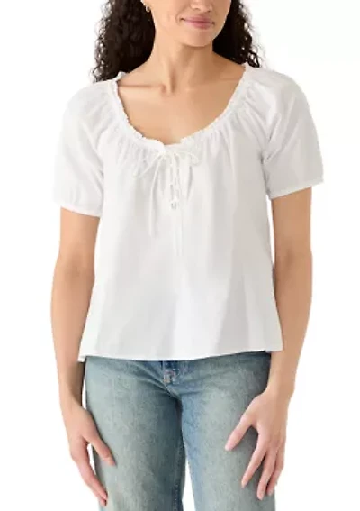 Women's Short Sleeve Tie Neck Blouse